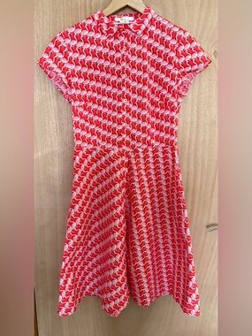 Boden Red Pink Flamingo Bird Sophia Shirt Dress Retro Fit and Flare Poplin